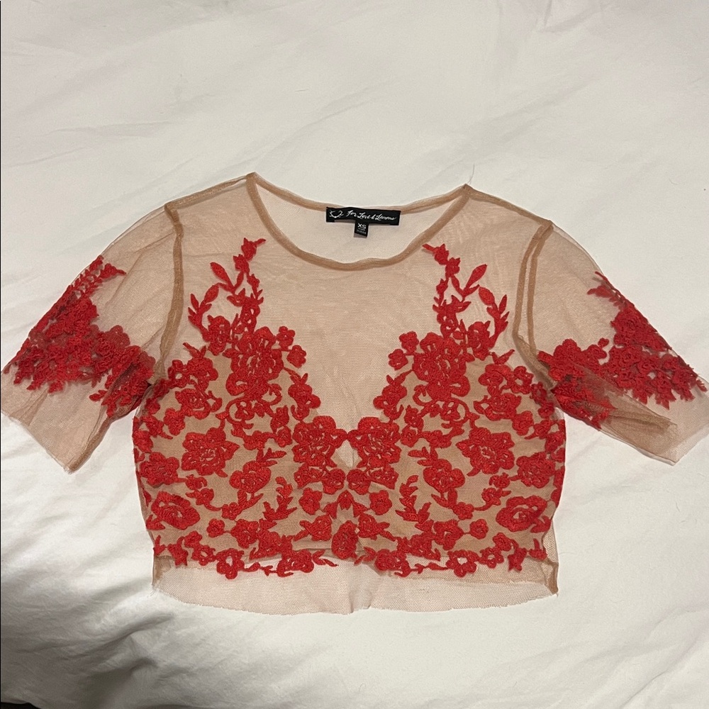 For Love and Lemons Red Floral Sheer Blouse